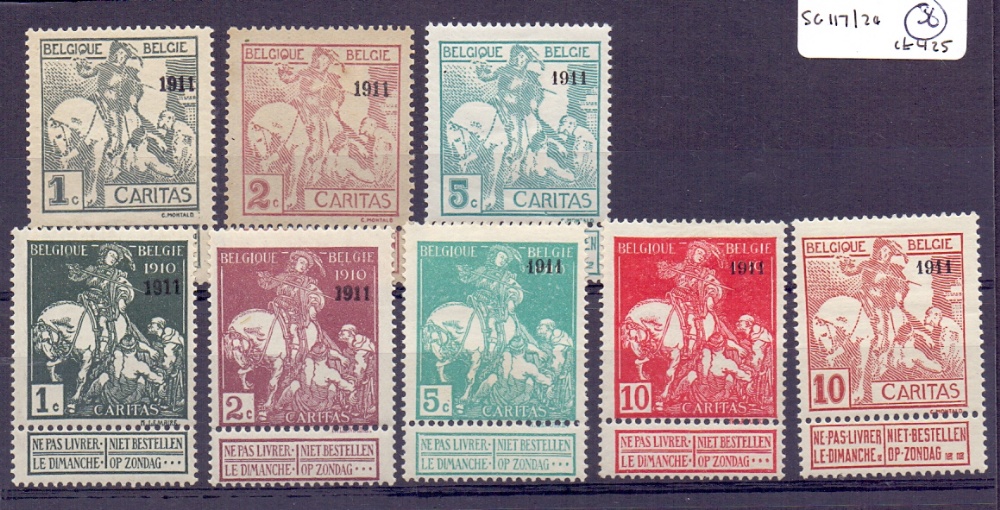 BELGIUM STAMPS 1911 mounted mint set of 8 (with margins) SG 117-124 Cat £425