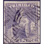 Stamps : Trinidad, 1859 4d grey lilac, four margin imperf fine used, SG 25.