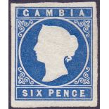 GAMBIA STAMPS : 1869 QV 6d imperf, large four margin example, un-used "no gum", SG 3.