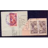 GREAT BRITAIN STAMPS 1917 5/- DLR Seahorse used on part of a registry form,