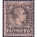 MONACO STAMPS 1885 75c heavily mounted mint SG 8 Cat £375