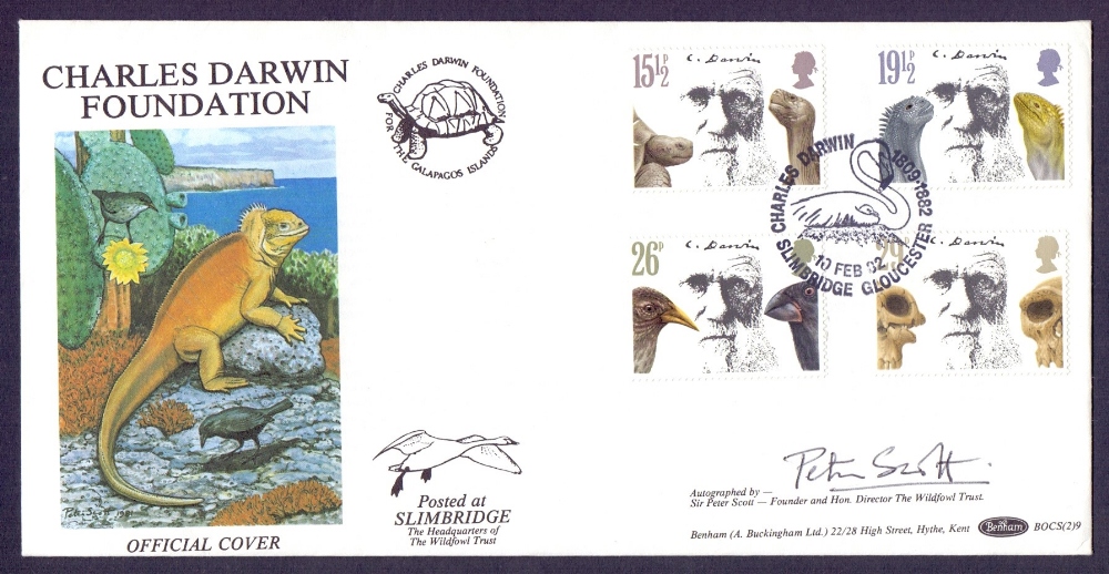 Peter Scott Signed Benham FDC for Charles Darwin