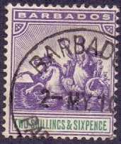 BARBADOS STAMPS : 1903 2/6d violet & green, wmk Crown CA, fine used, SG 115. Cat £300.