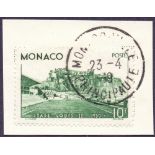 MONACO STAMPS 1939 10f Green used on peice SG 198 Cat £170