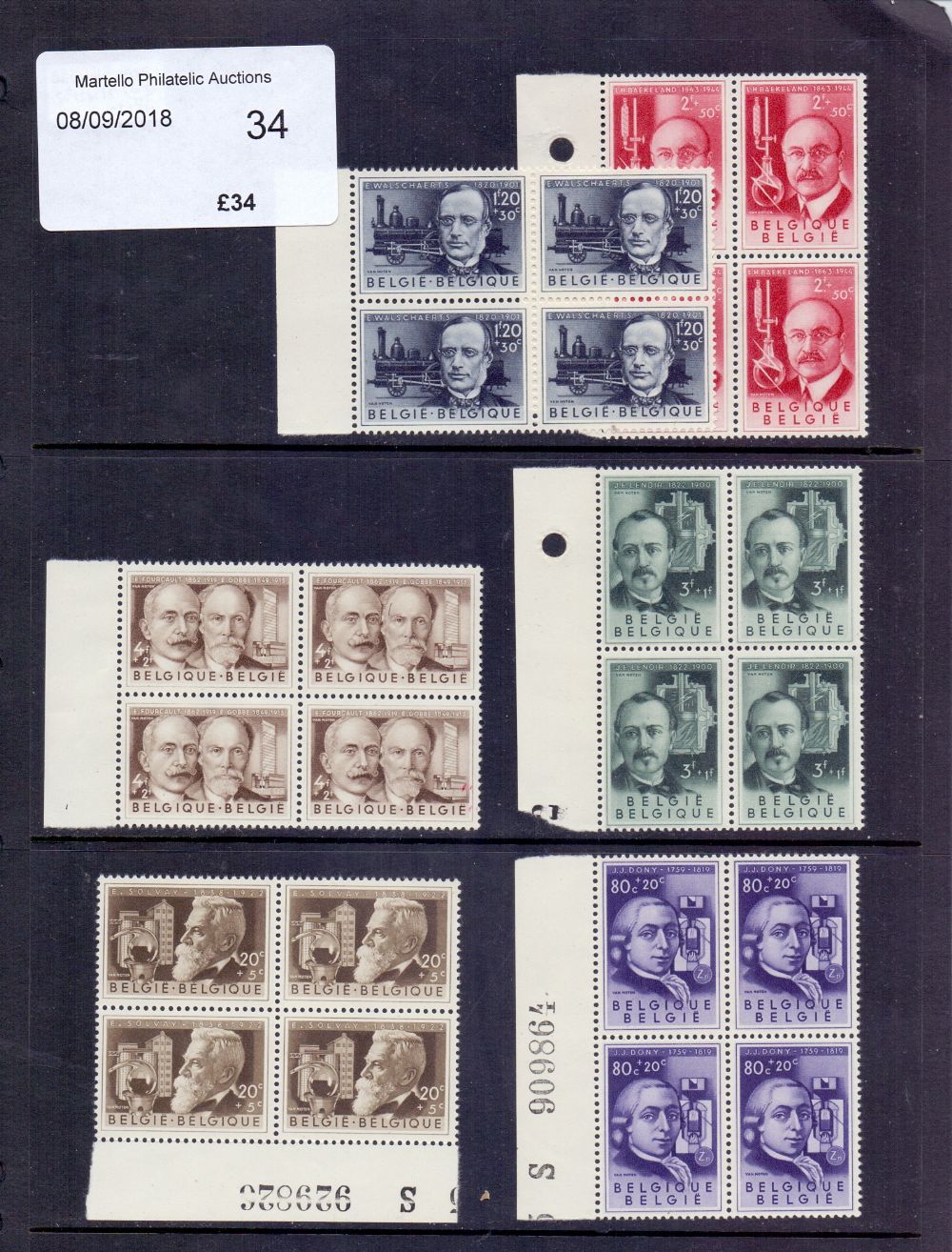 BELGIUM STAMPS 1955 unmounted mint set in blocks of four SG 1561-5 Cat £196