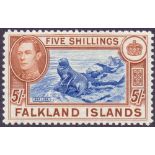 FALKLANDS STAMPS 1938 5/- GVI lightly mounted mint SG 161 Cat £150