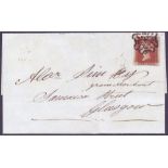 GREAT BRITAIN POSTAL HISTORY : 1844 Penny Red (four margin) on wrapper, London to Glasgow,