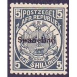 SWAZILAND STAMPS : 1889-90 5/- slate-blue, very fine U/M, perf 12.5, SG 8.