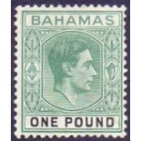 BAHAMAS STAMPS : 1938 £1 Deep Grey Green and Black ,