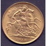 GOLD COINS : 1913 Gold Half Sovereign good condition