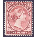 FALKLANDS STAMPS : 1889 QV 1d red brown, M/M, SG 11. Cat £325.