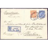 GREAT BRITAIN POSTAL HISTORY : 1913 Registered envelope from Bradford to Berlin with 2d and 2 1/2d