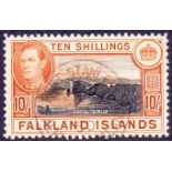 FALKLANDS STAMPS : 1938-50 George VI 10/- black & orange (greyish paper),