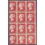 GREAT BRITAIN STAMPS : 1864 1d Red plate 201 mounted mint block of 12, some slight perf separation.