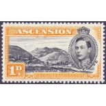 ASCENSION STAMPS : 1938 1d Black and Yellow Orange perf 13, lightly mounted mint,