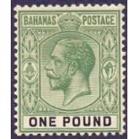 BAHAMAS STAMPS : 1926 £1 Green and Black, a lightly mounted mint example,