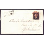 GREAT BRITAIN POSTAL HISTORY : PENNY BLACK Plate 6 (DA) Four margin example on entire wrapper from