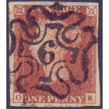 GREAT BRITAIN STAMPS : 1841 1d Red plate 32, fine four margin example,