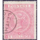 GREAT BRITAIN STAMPS : 1867 5/- Pale Rose Plate 2,