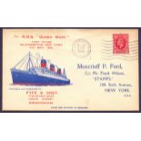 POSTAL HISTORY : 1936 RMS Queen Mary maiden voyage cover from Southampton to New York 27th May 1936,