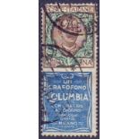 ITALY STAMPS : 1924-25 1Lire brown & green with blue Columbia label attached,