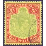 BERMUDA STAMPS : 1939 5/- Pale Green and Red Yellow perf 14,