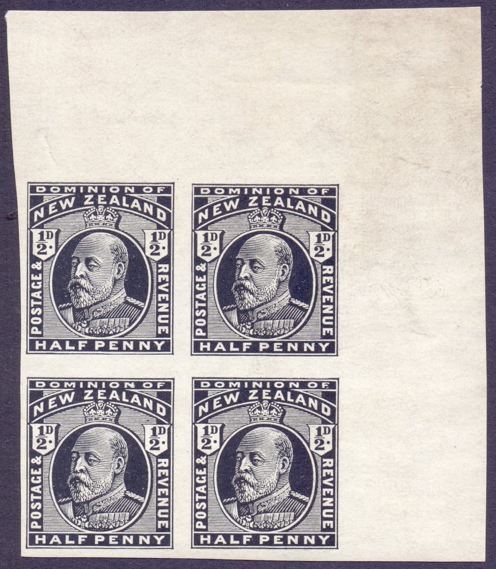 NEWZEALAND STAMPS : 1909 1/2d perf and imperf blocks of four,