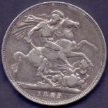 COINS : 1889 Great Britain Silver Crown, very good condition in plastic capsule.