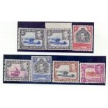 KENYA STAMPS : 1938-54 George VI 30c blue, 50c, 1/-, 2/-, 3/- (both shades) & 5/- original perf 13.