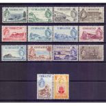 GIBRALTAR STAMPS : 1953-59 QEII definitive set of 14, lightly M/M, SG 145-58.