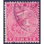 BERMUDA STAMPS : 1883 1d rose red, fine used INVERTED Wmk ,