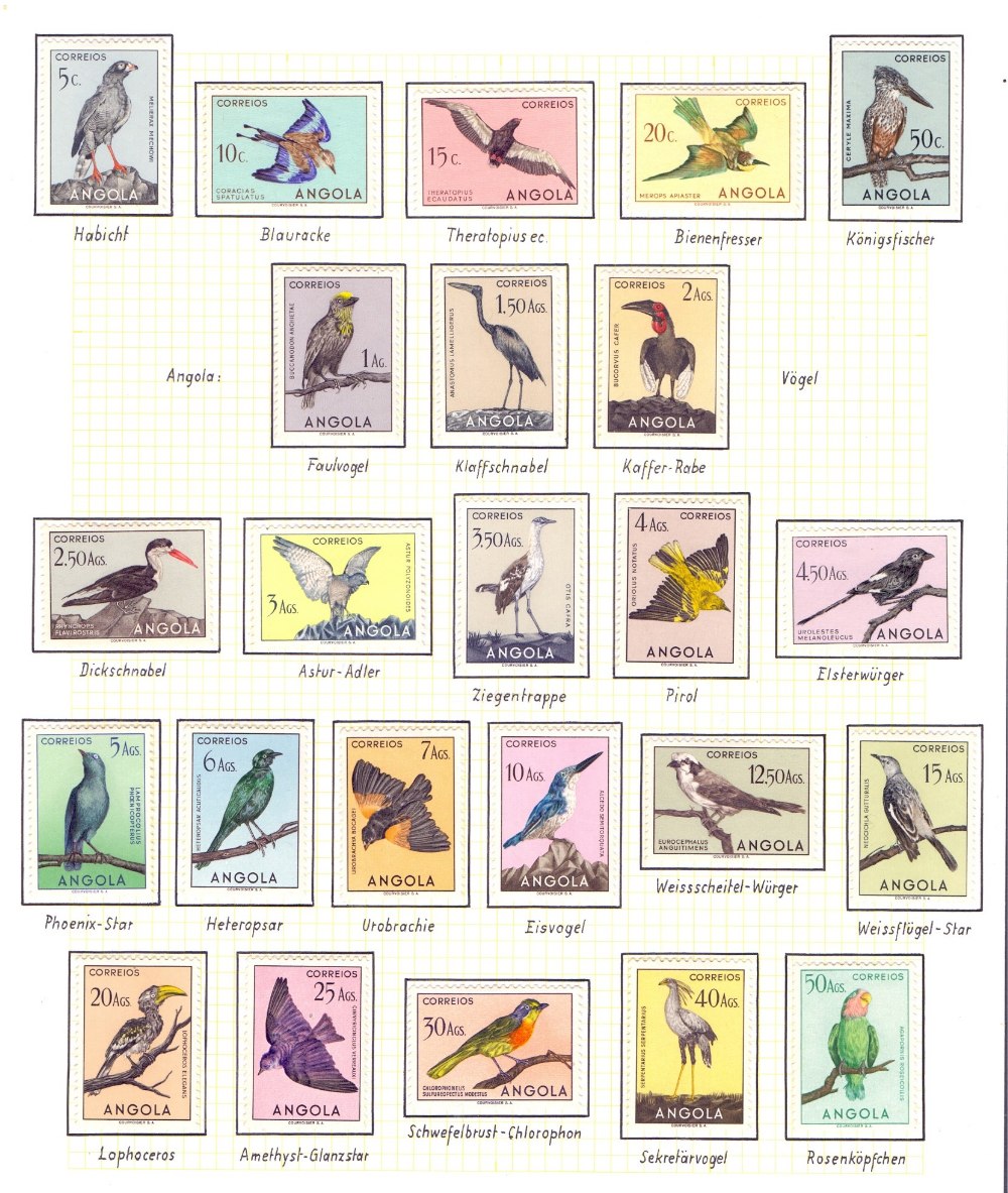 STAMPS : BIRDS, 1951 complete set of 24 Angola birds issue, SG 458-81.