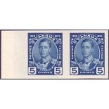 CANADA STAMPS : 1935 Silver Jubilee 5c Blue PLATE PROOF horizontal pair mounted on card