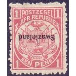 SWAZILAND STAMPS : 1889 Stamps of Transvaal overprinted, 1d carmine with inverted overprint, unused,