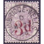 GREAT BRITAIN STAMPS : 1883 3d on 3d Lilac , very fine used TUNBRIDGE WELLS CDS,