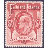 FALKLANDS STAMPS : 1904 Edward VII 5/- Red mounted mint SG 50