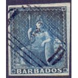 BARBADOS STAMPS : 1855 1d Deep Blue,