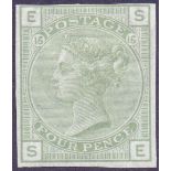 GREAT BRITAIN STAMPS : 1877 4d IMPERF COLOUR TRIAL in light Sage Green,