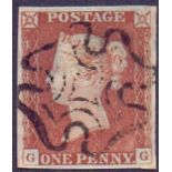 GREAT BRITAIN STAMPS : 1841 1d Red Plate 27 (GG).