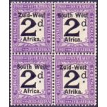 STAMPS SOUTH WEST AFRICA 1923 2d Black and Violet Postage Dues, mint block of 4,