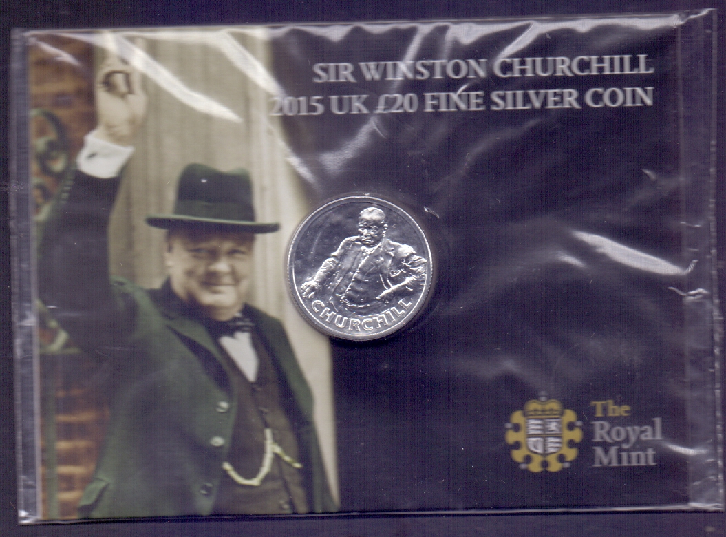 COINS : 2015 Solid silver £20 commemorative coin for Churchill,