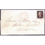 GREAT BRITAIN POSTAL HISTORY : PENNY BLACK Plate 7 (GI) fine four margin example on entire wrapper