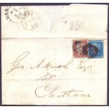 GREAT BRITAIN POSTAL HISTORY : 1843 entire from London to Chatham with both Penny Red ad Two Penny