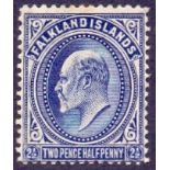 FALKLANDS STAMPS : 1912 2 1/2d Edward VII Deep Blue mounted mint SG 46b Cat £275