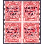 IRELAND STAMPS : 1922 1d Scarlet lightly mounted mint block of four,