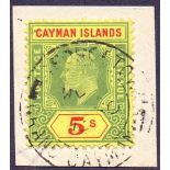 CAYMAN ISLANDS STAMPS : 1908 5/- Green and Red Yellow,