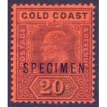 GOLD COAST STAMPS : 1902 20/- Purple and Black/Red SPECIMEN,