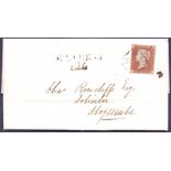 GREAT BRITAIN POSTAL HISTORY : 1842 Penny Red plate 21, four margin example on wrapper,