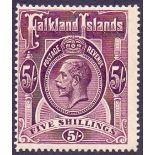 FALKLANDS STAMPS : 1916 5/- Maroon,