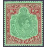 LEEWARD ISLANDS STAMPS : 1938 10/- Bluish Green and Deep Red Green.